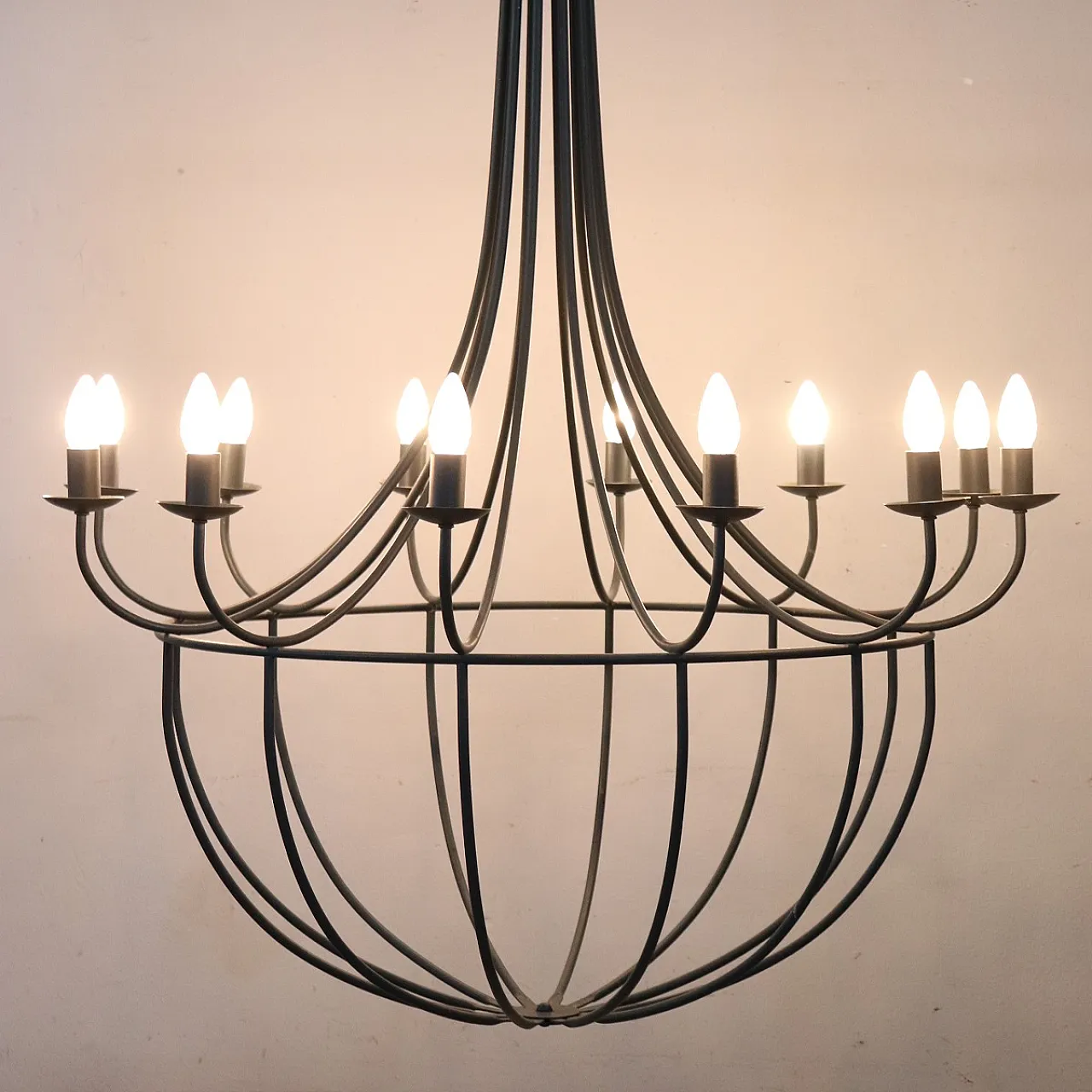 Spectacular large iron chandelier, 12 lights, circa 1980 2
