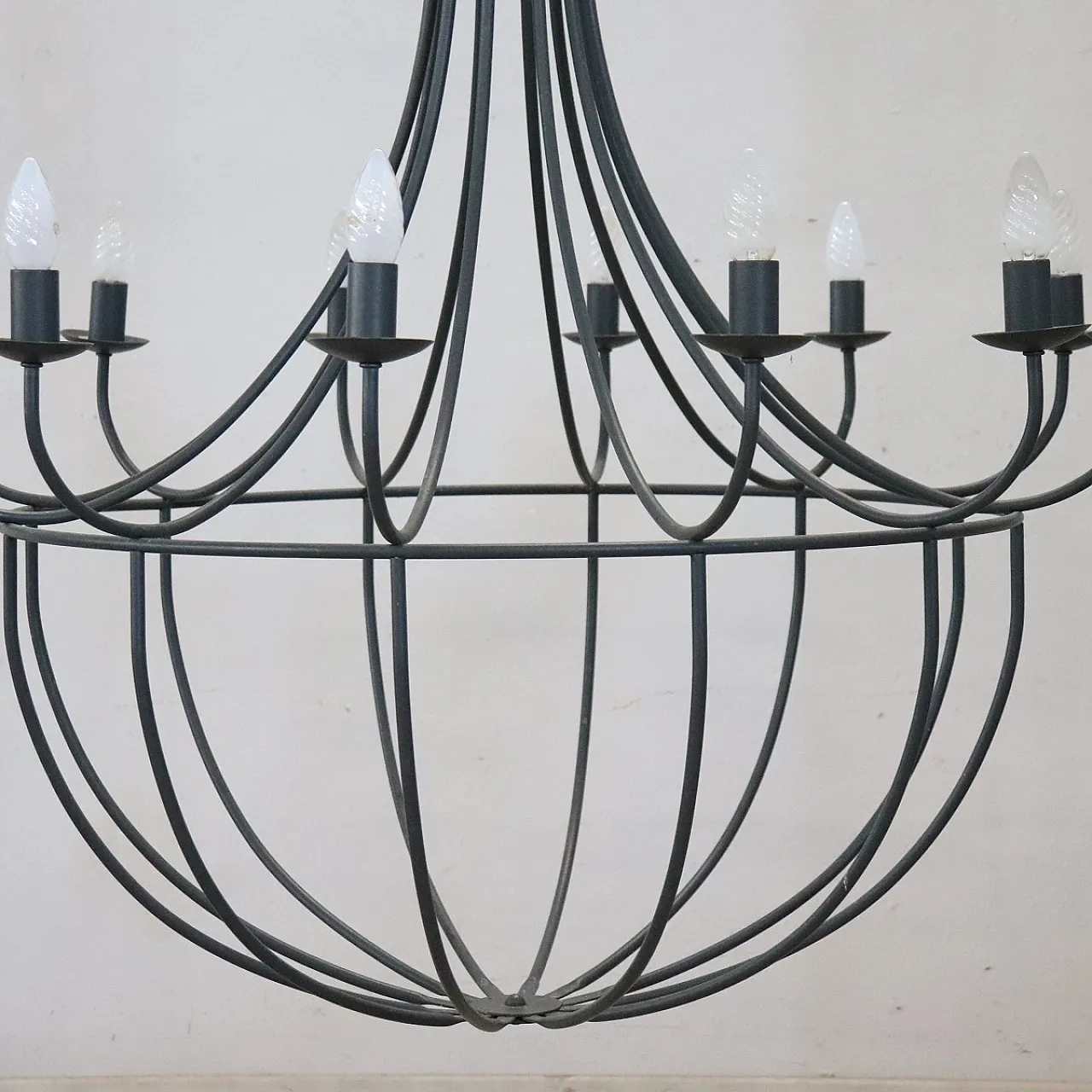 Spectacular large iron chandelier, 12 lights, circa 1980 3