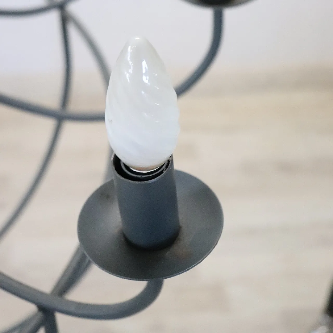 Spectacular large iron chandelier, 12 lights, circa 1980 8