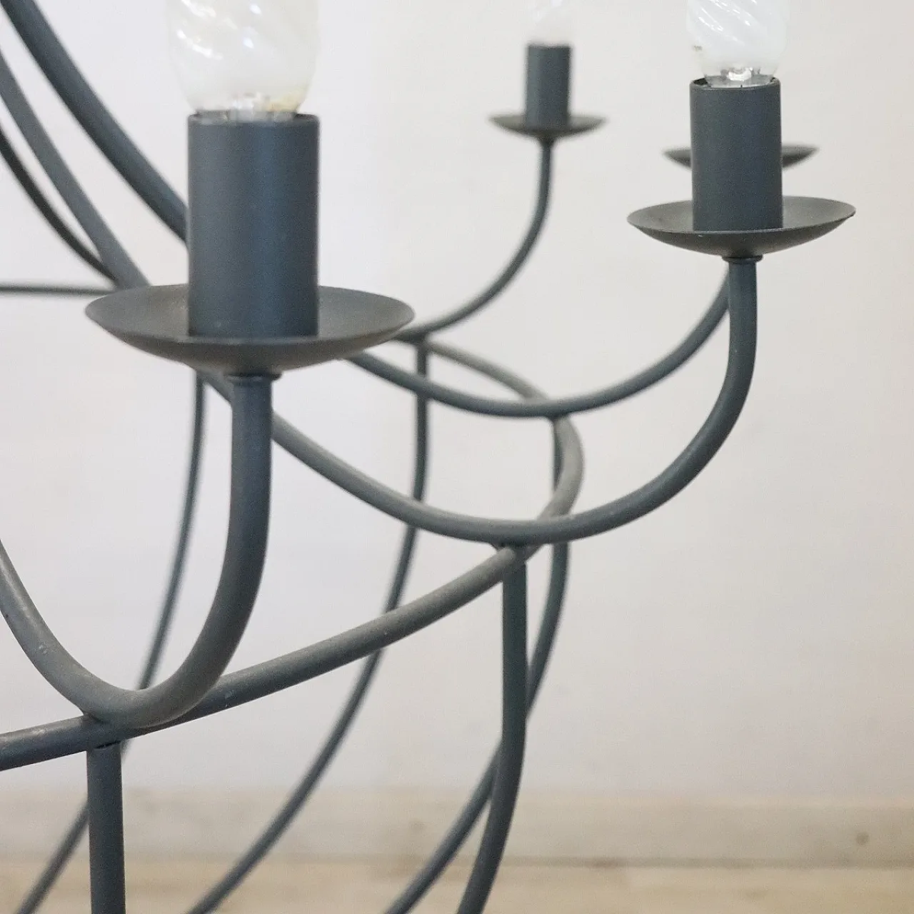 Spectacular large iron chandelier, 12 lights, circa 1980 9