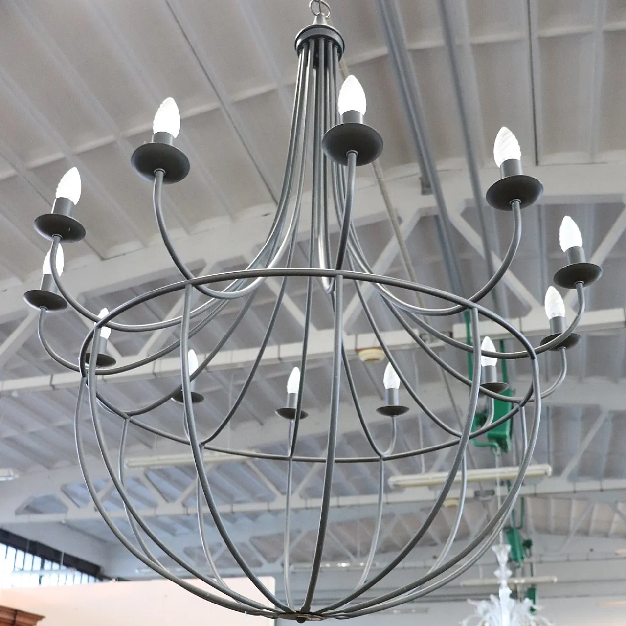 Spectacular large iron chandelier, 12 lights, circa 1980 10