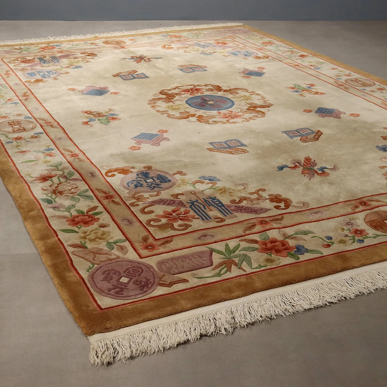 Peking carpet in cotton and wool, large knot, handmade, 20th century 1