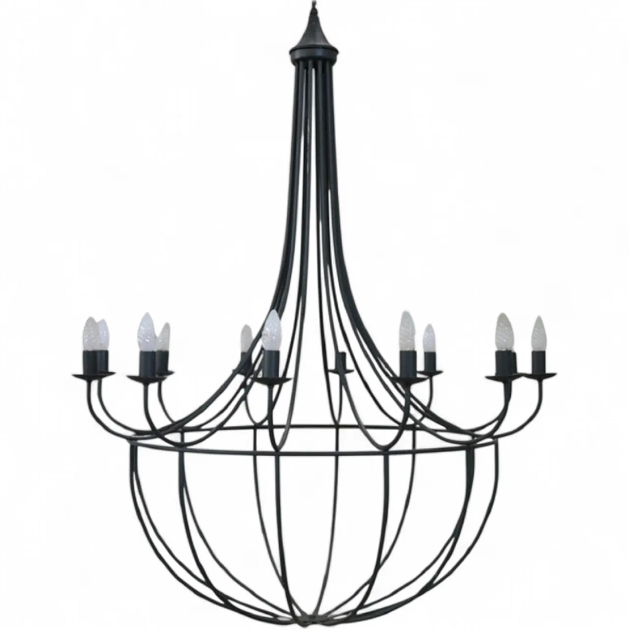 Spectacular large iron chandelier, 12 lights, circa 1980 12