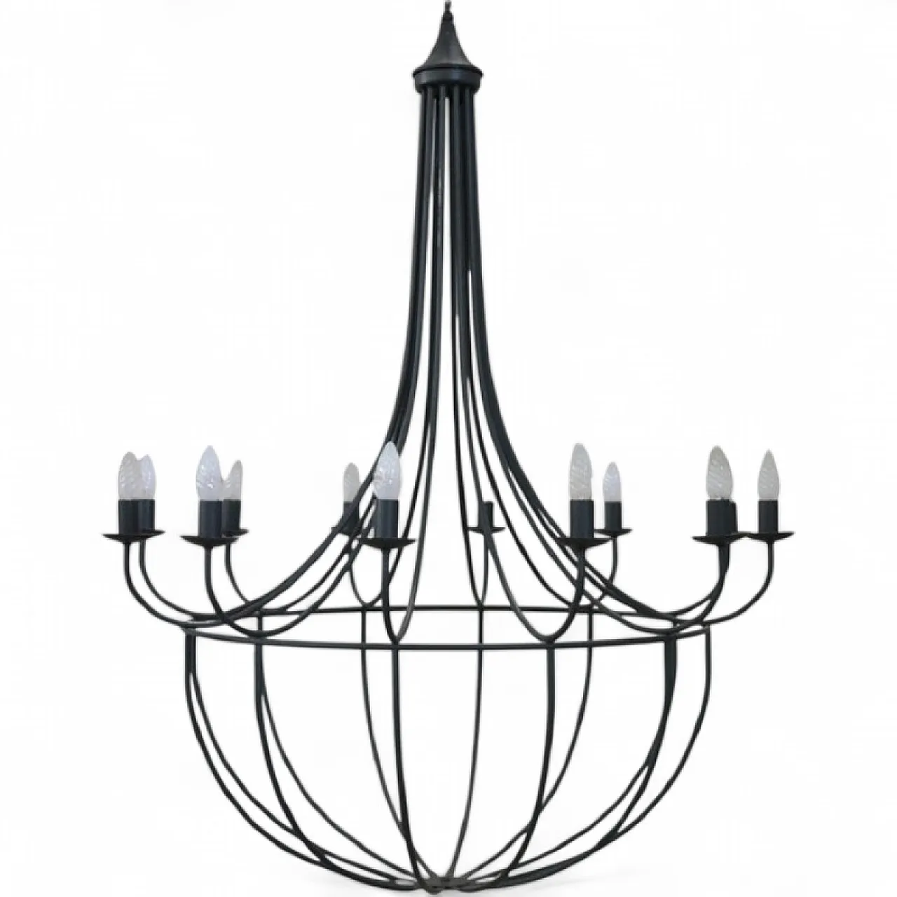 Spectacular large iron chandelier, 12 lights, circa 1980 13