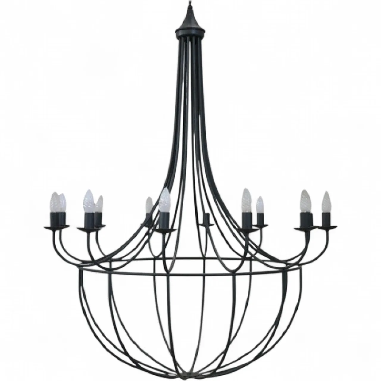 Spectacular large iron chandelier, 12 lights, circa 1980 14