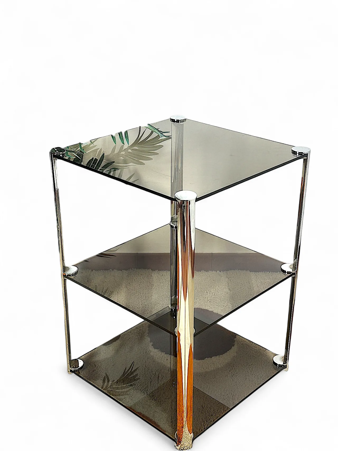 Tavolino di Ari Colombo per Artflex in acciaio vetri Fumè, anni '60 11