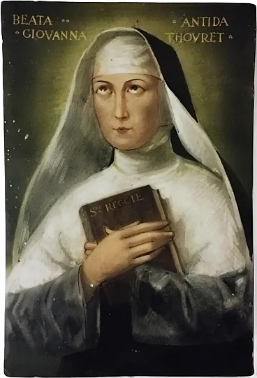 Painted majolica Tile of Saint Joan Antide Thouret, 19th Century