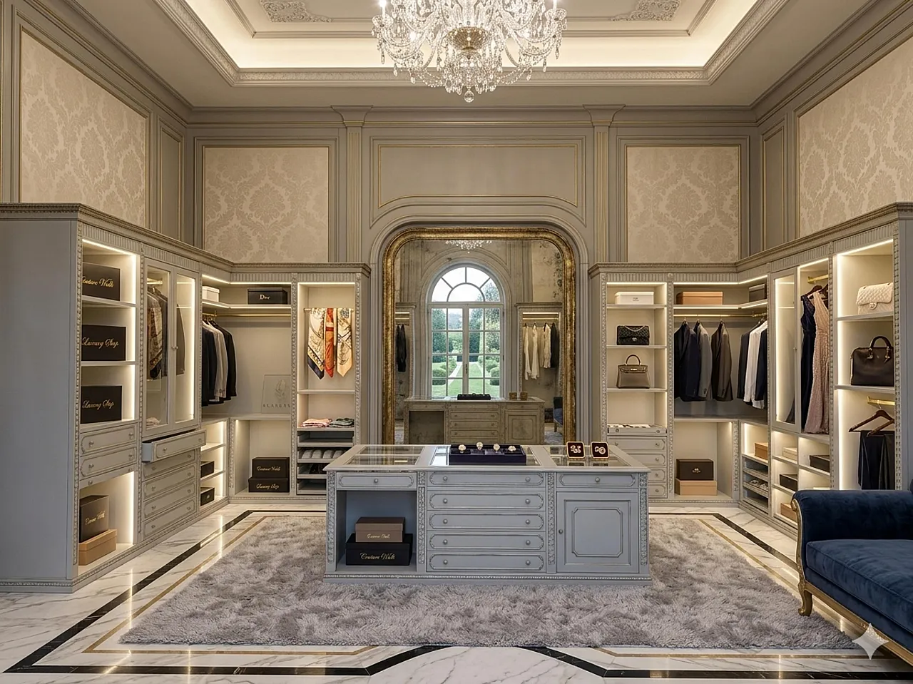 Classic open walk-in closet with central island, 1990s 2