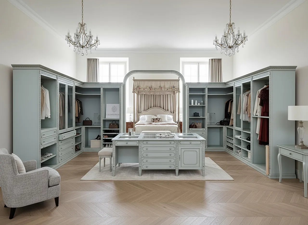 Classic open walk-in closet with central island, 1990s 3