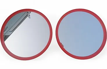 Pair of Postmodern Bold Red Round Plastic Wall Mirrors, 1970s