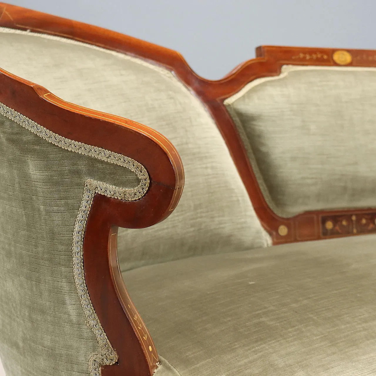 Mahogany and maple sofa with various wood inlays, late 19th century 3