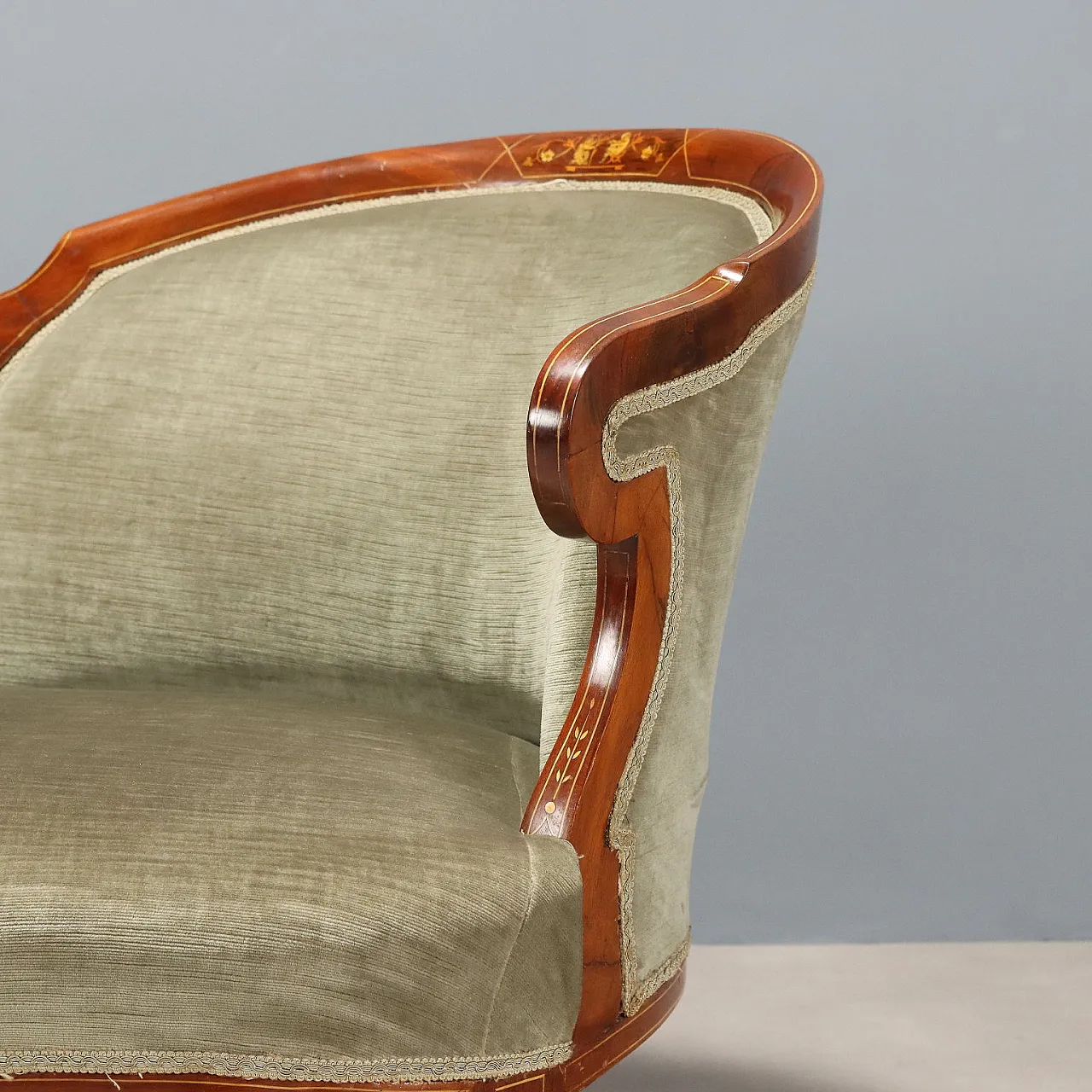 Mahogany and maple sofa with various wood inlays, late 19th century 5