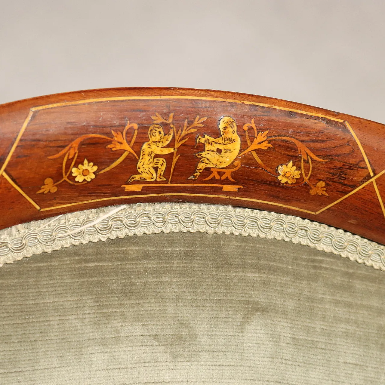 Mahogany and maple sofa with various wood inlays, late 19th century 6