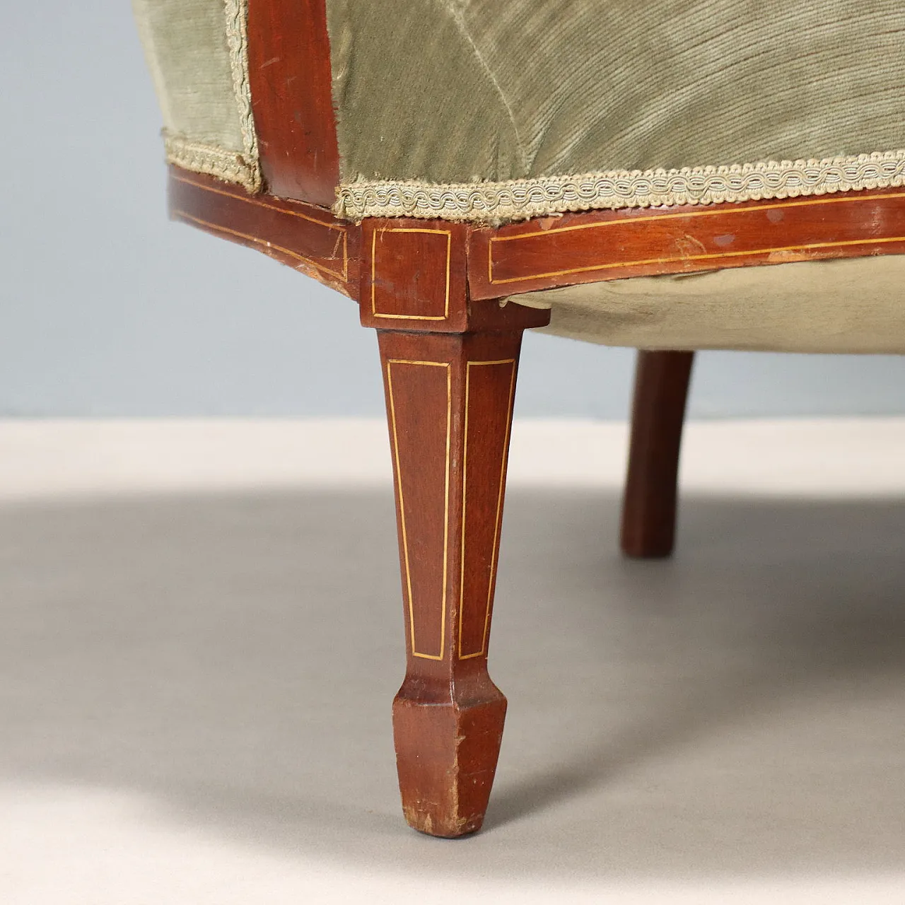 Mahogany and maple sofa with various wood inlays, late 19th century 7