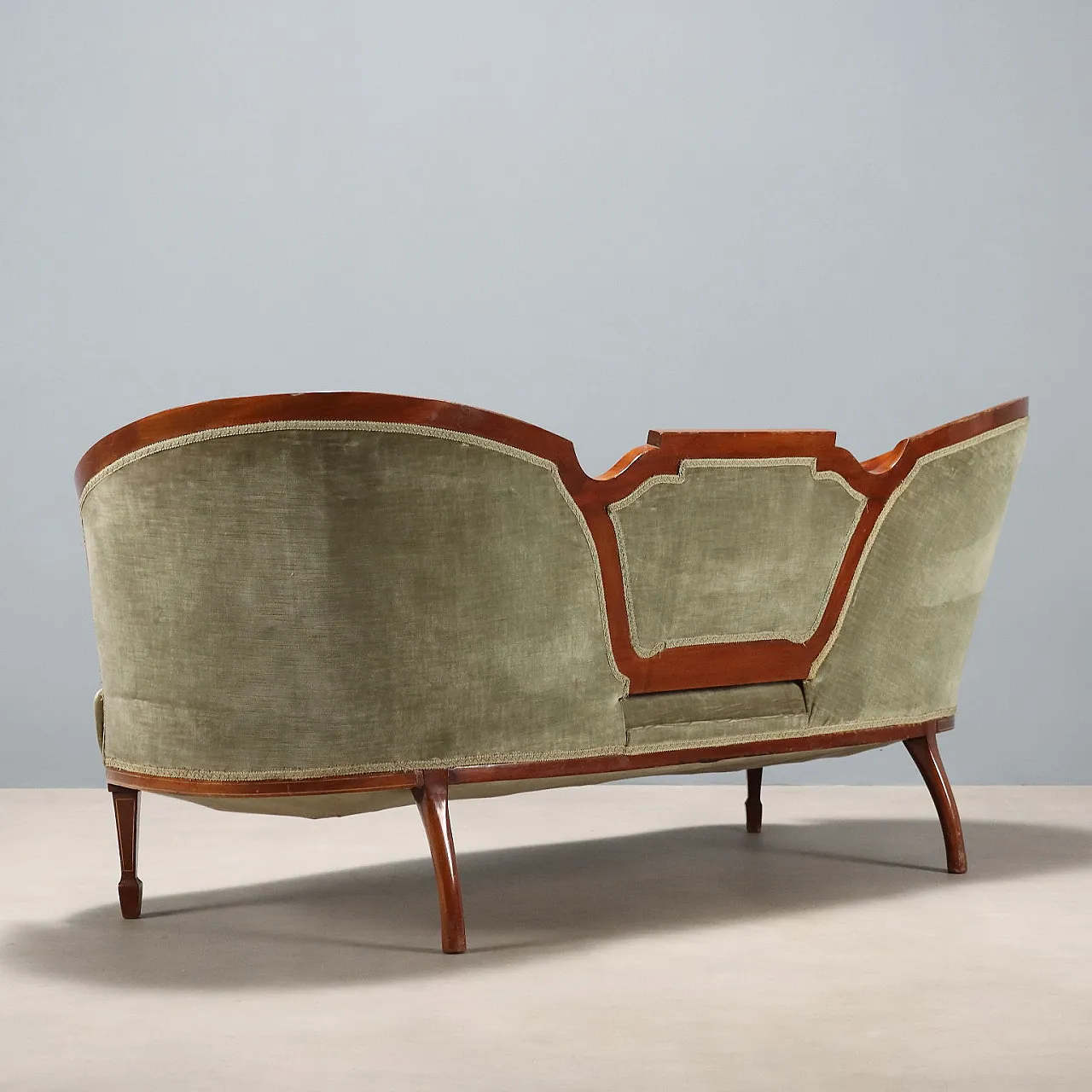 Mahogany and maple sofa with various wood inlays, late 19th century 9