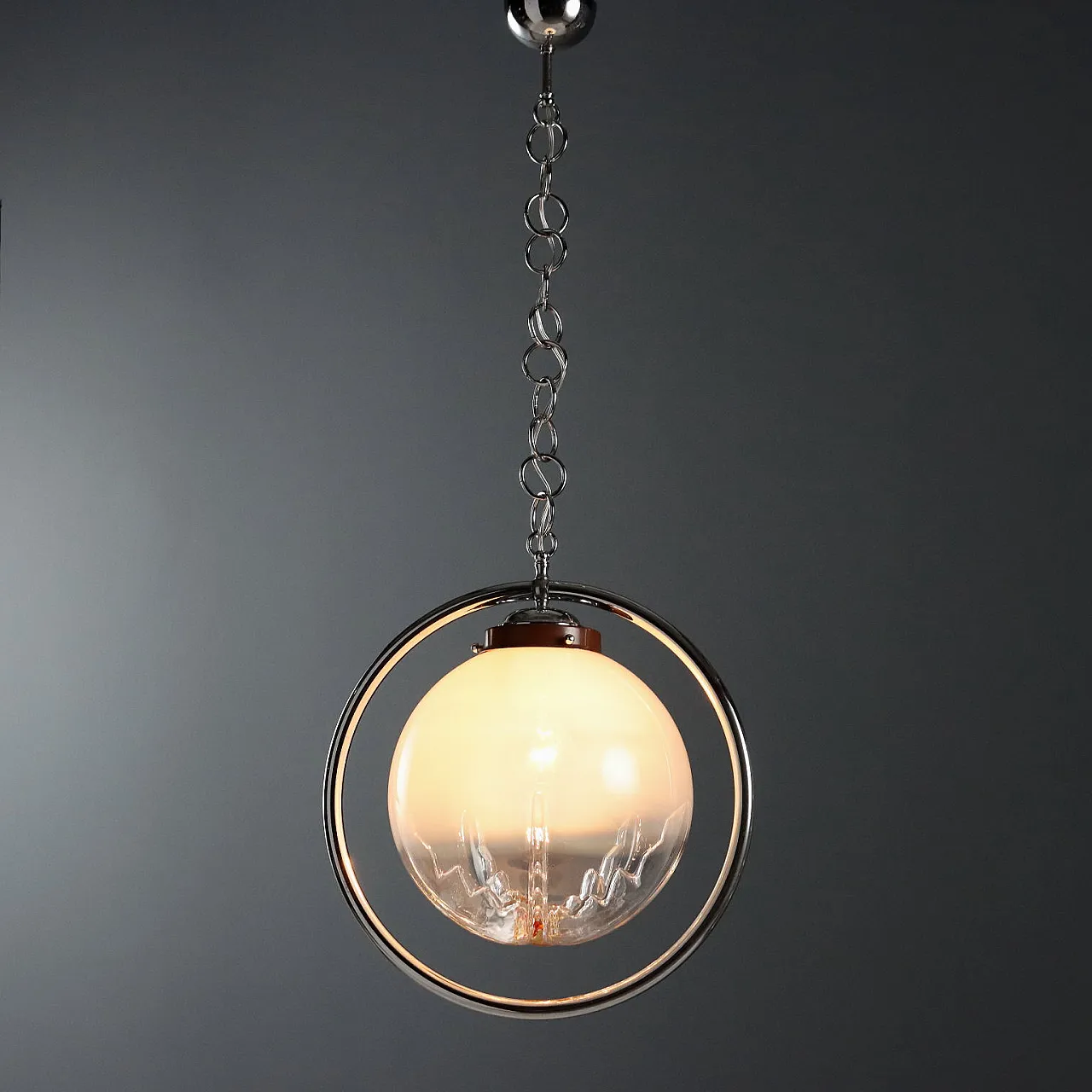 Ceiling lamp in metal and blown glass, 20th century 1