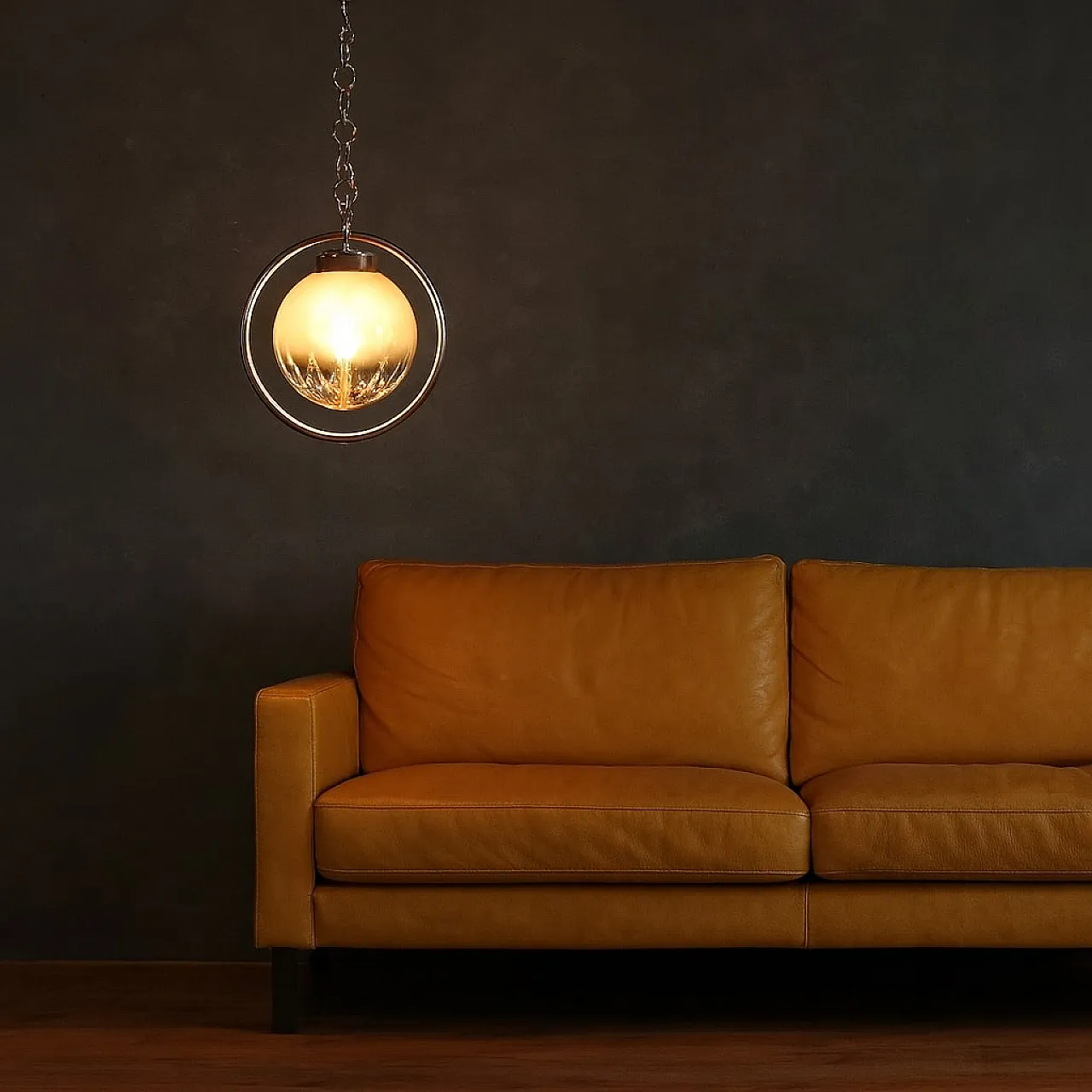 Ceiling lamp in metal and blown glass, 20th century 2