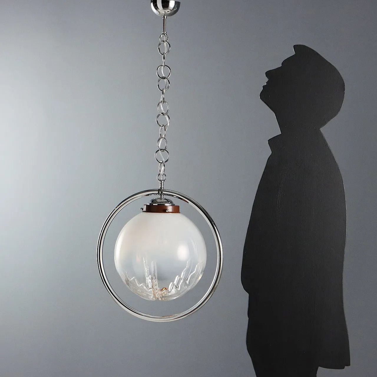 Ceiling lamp in metal and blown glass, 20th century 3