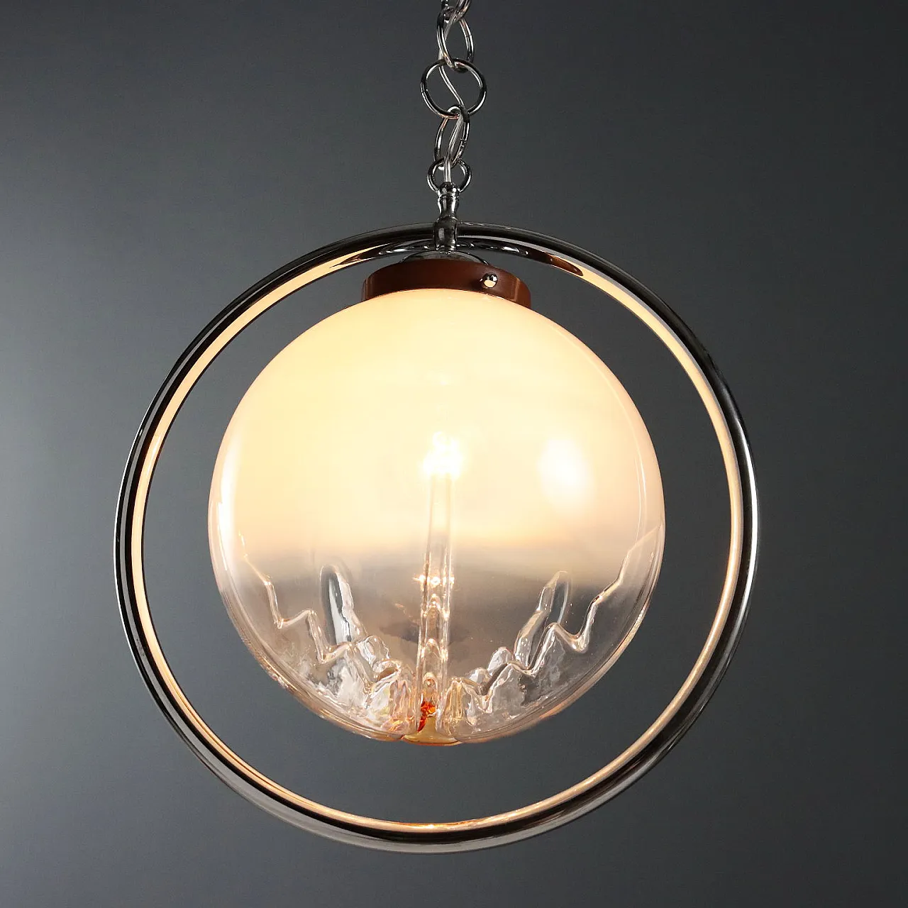 Ceiling lamp in metal and blown glass, 20th century 4