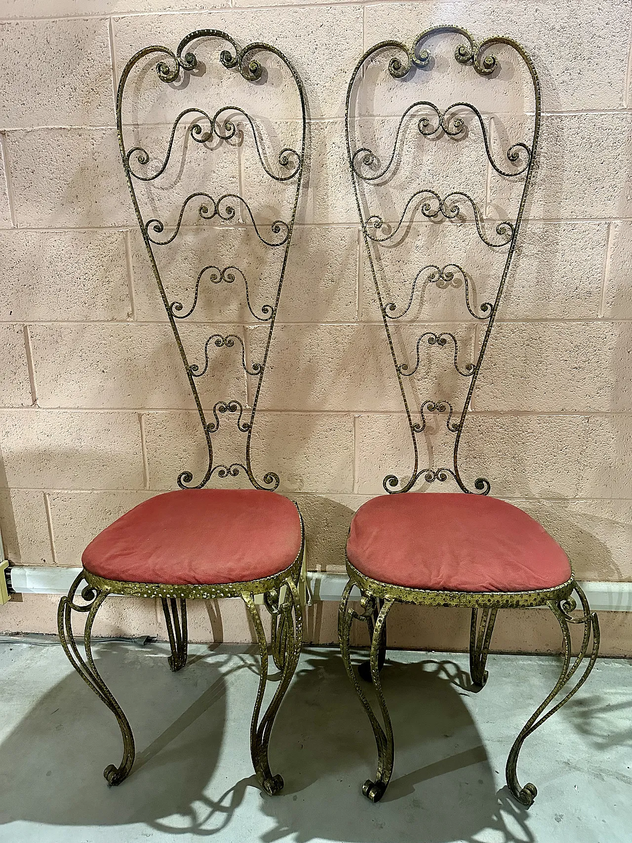 Pair of chairs by Pierluigi Colli, Turin golden wrought iron, 1950s 1