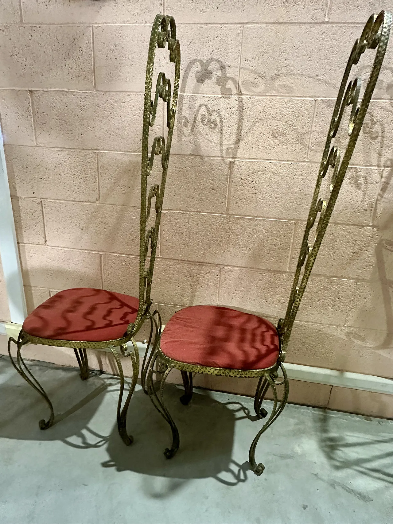 Pair of chairs by Pierluigi Colli, Turin golden wrought iron, 1950s 2