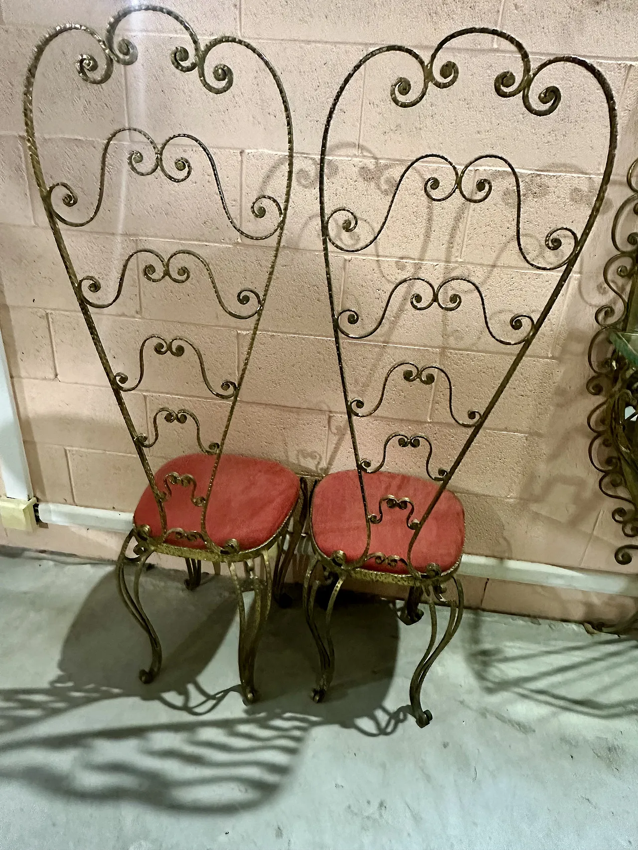 Pair of chairs by Pierluigi Colli, Turin golden wrought iron, 1950s 3