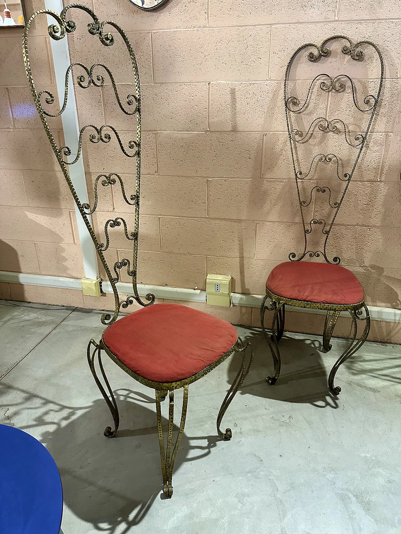 Pair of chairs by Pierluigi Colli, Turin golden wrought iron, 1950s 4