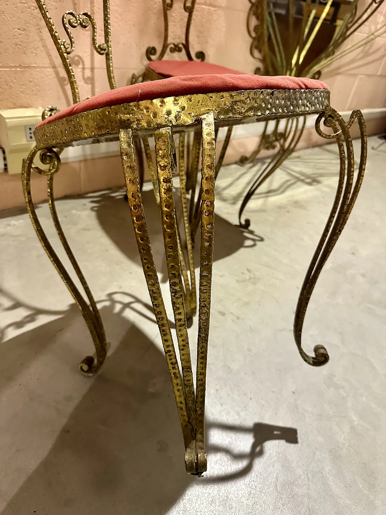 Pair of chairs by Pierluigi Colli, Turin golden wrought iron, 1950s 5