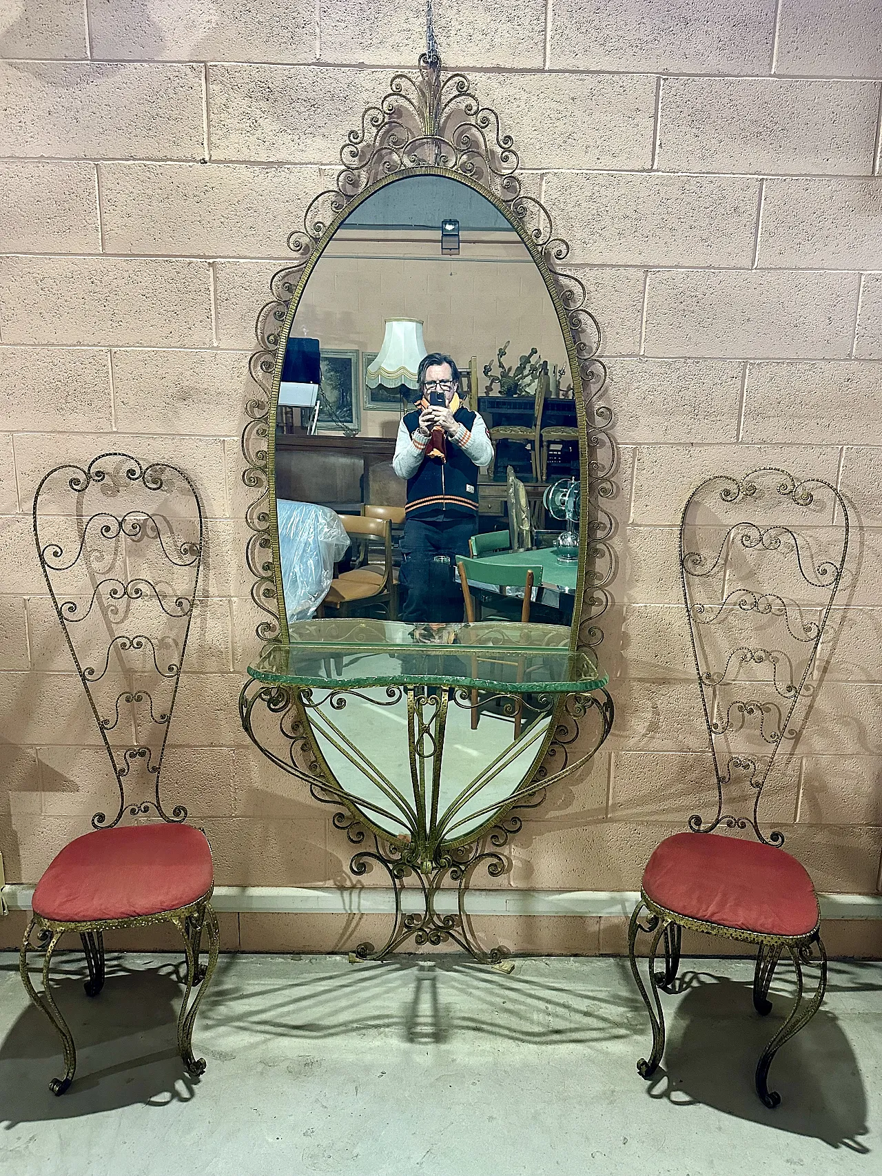 Pair of chairs by Pierluigi Colli, Turin golden wrought iron, 1950s 7