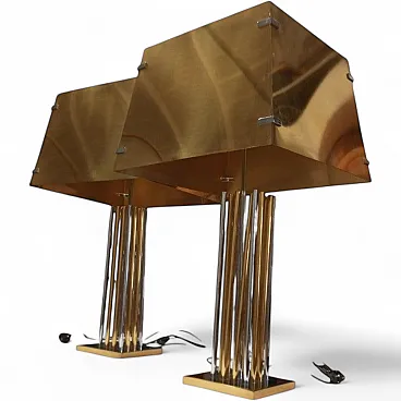 Pair of brass and chromed brass table lamps, Italy, 1970s