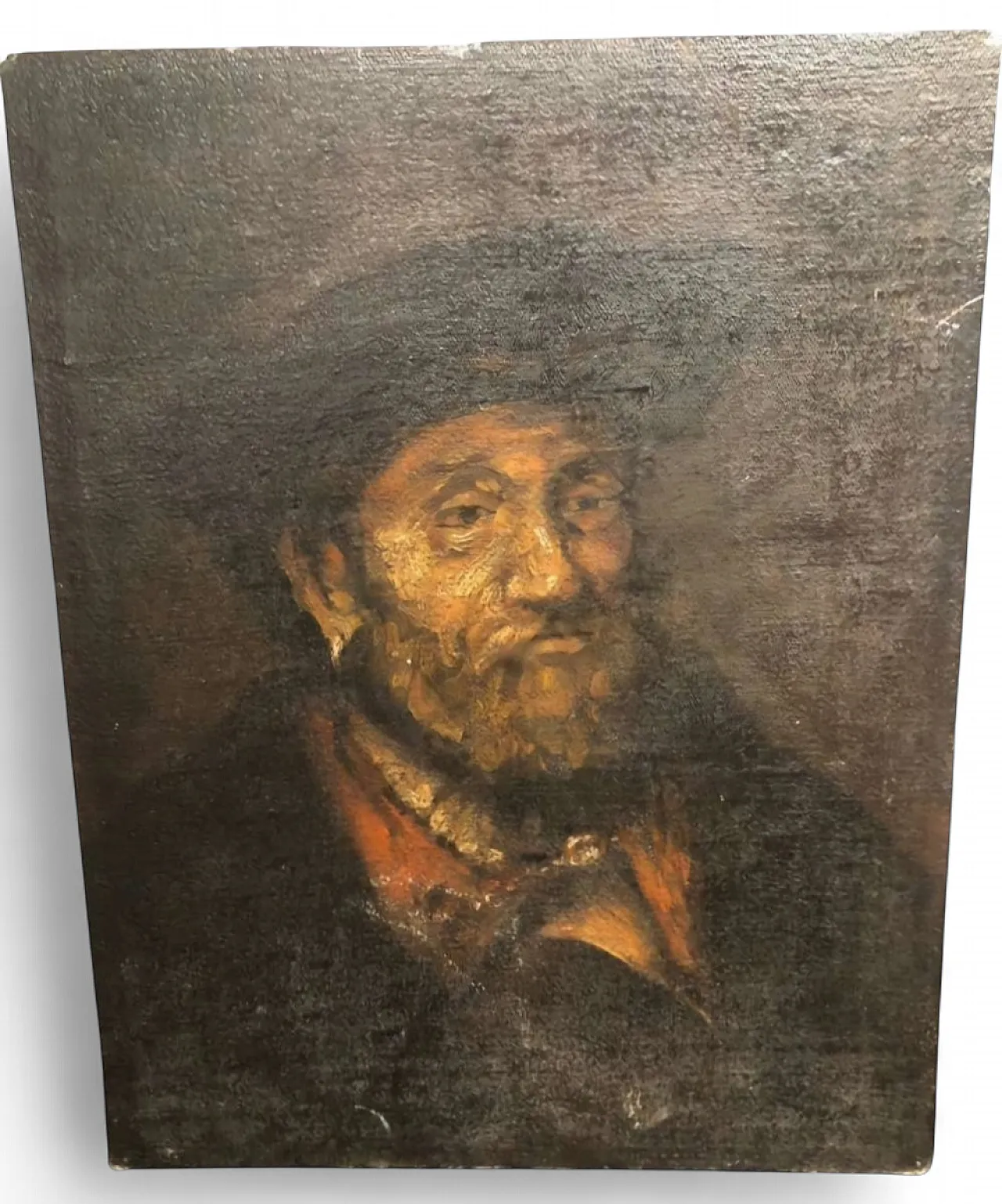 Tronie of bearded man with hat, oil on panel, late 20th century 9