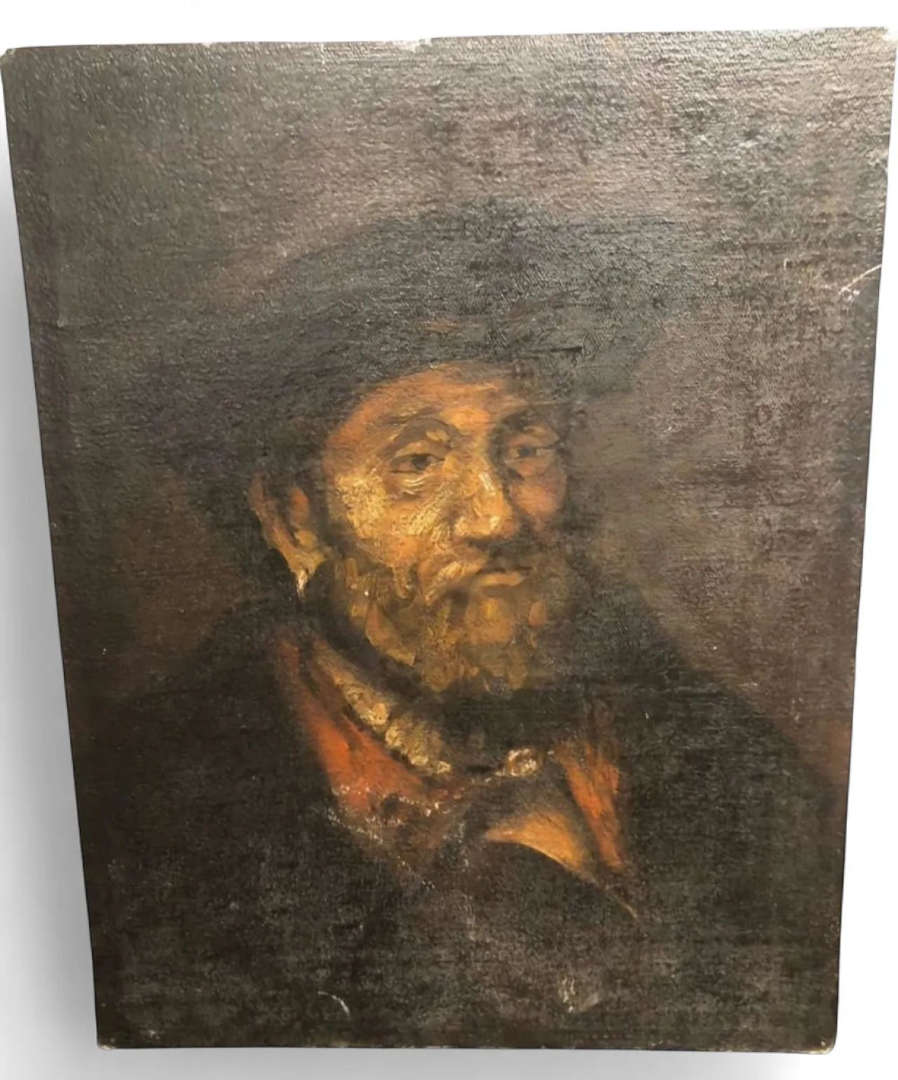 Tronie of bearded man with hat, oil on panel, late 20th century 10