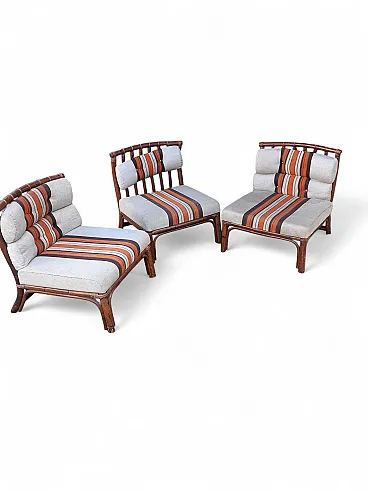 3 Bamboo armchairs, 70s