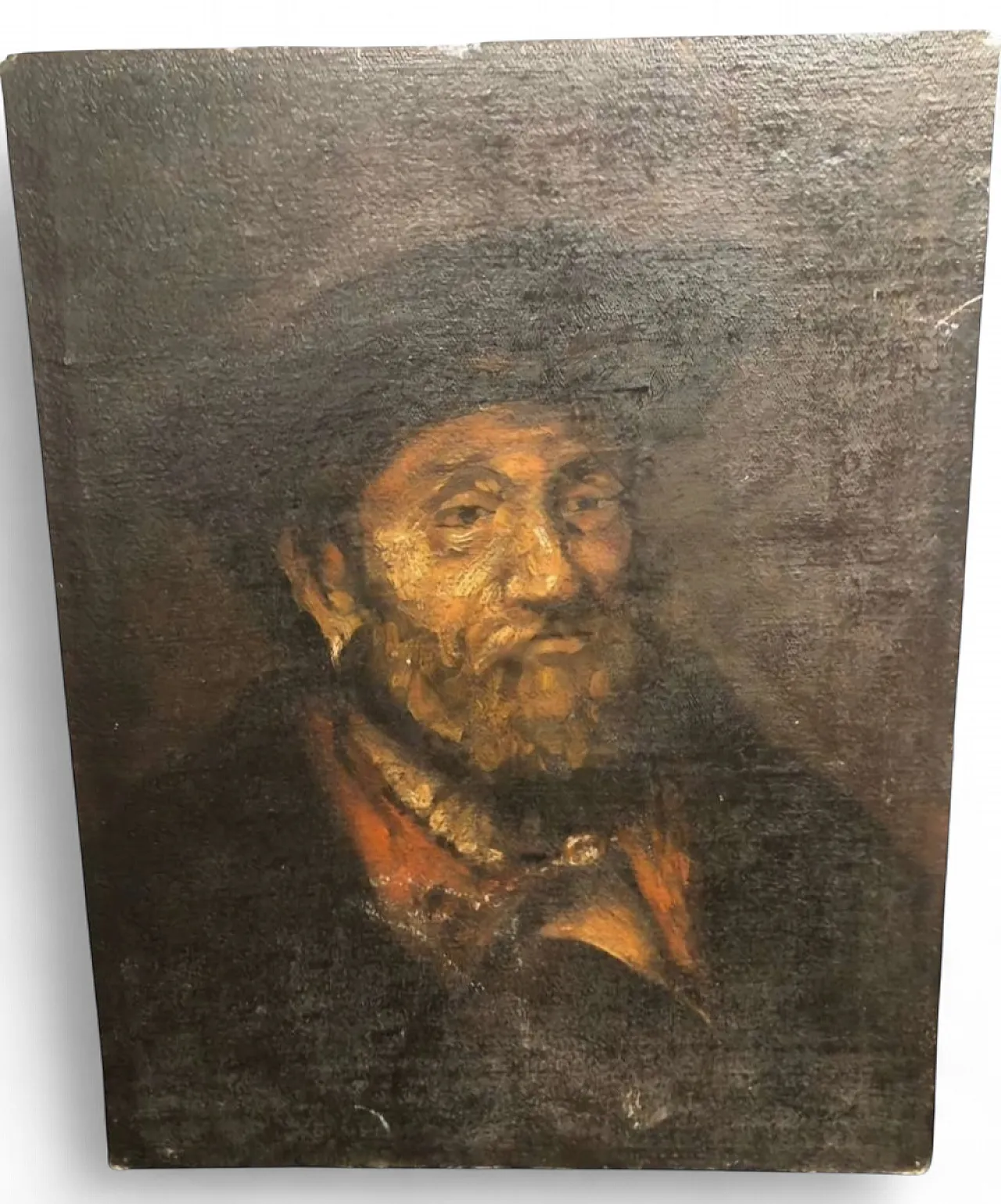 Tronie of bearded man with hat, oil on panel, late 20th century 11