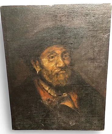 Tronie of bearded man with hat, oil on panel, late 20th century