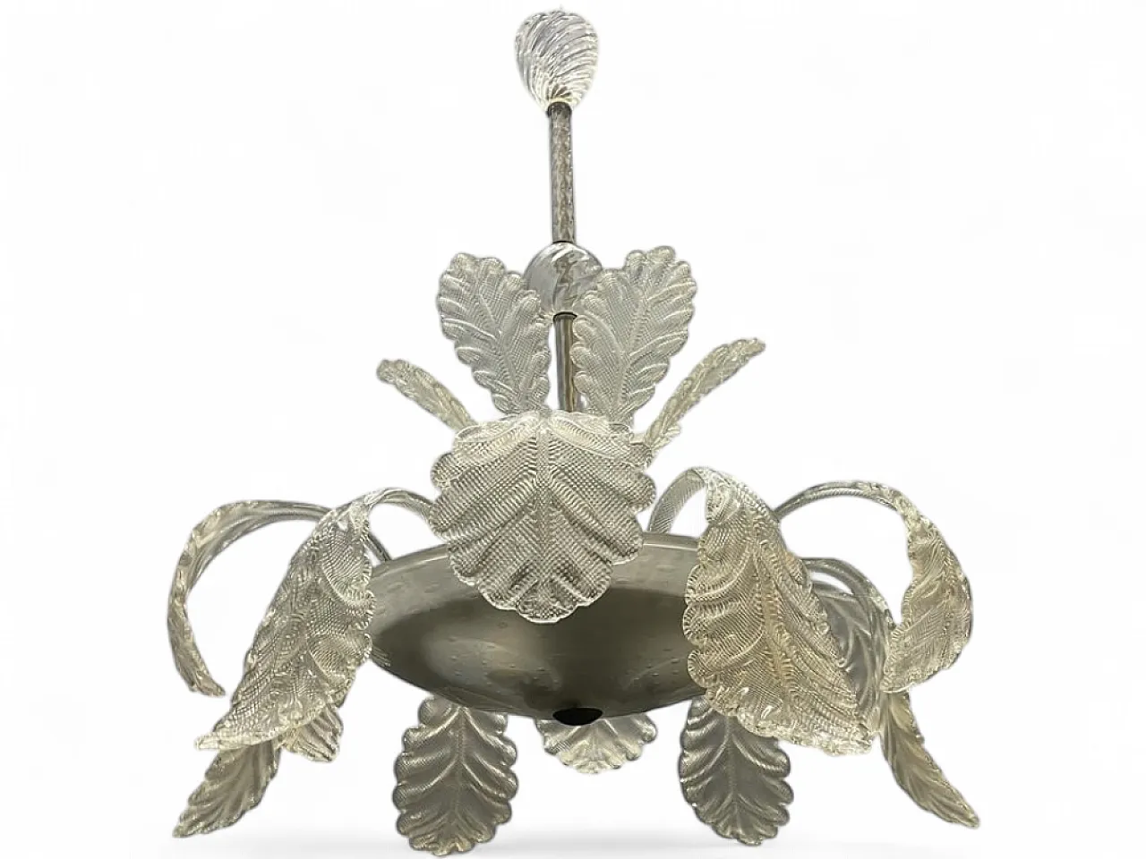 Chandelier with Murano glass leaves Barovier & Toso style, 1950s 11