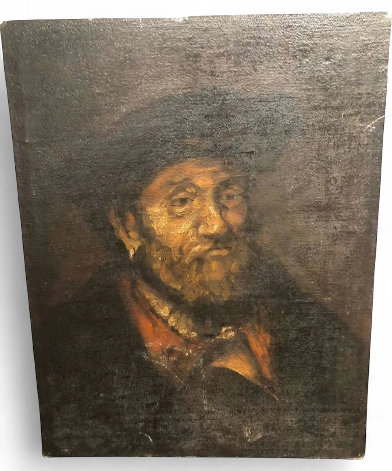 Tronie of bearded man with hat, oil on panel, late 20th century 12