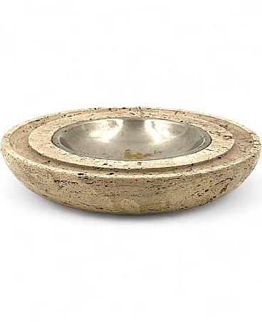 Travertine and brass ashtray, Cerri Nestore, Italy, 1970s