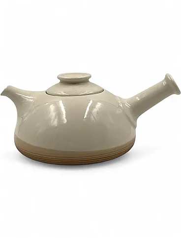 Midcentury style cream-colored stoneware teapot, Franco Bucci 1970