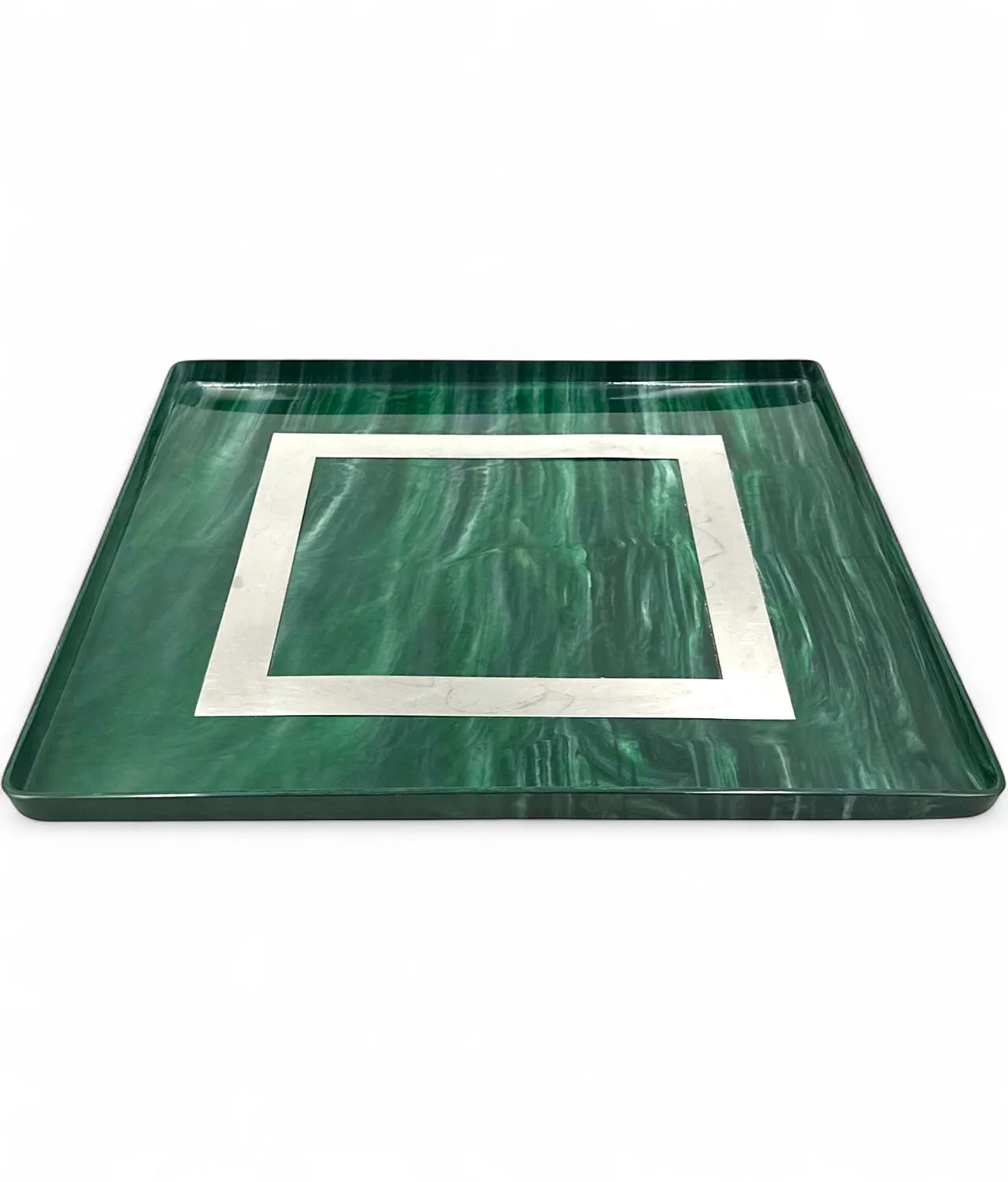 Malachite effect resin and brass tray, Italy 1980 14