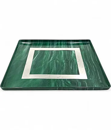 Malachite effect resin and brass tray, Italy 1980