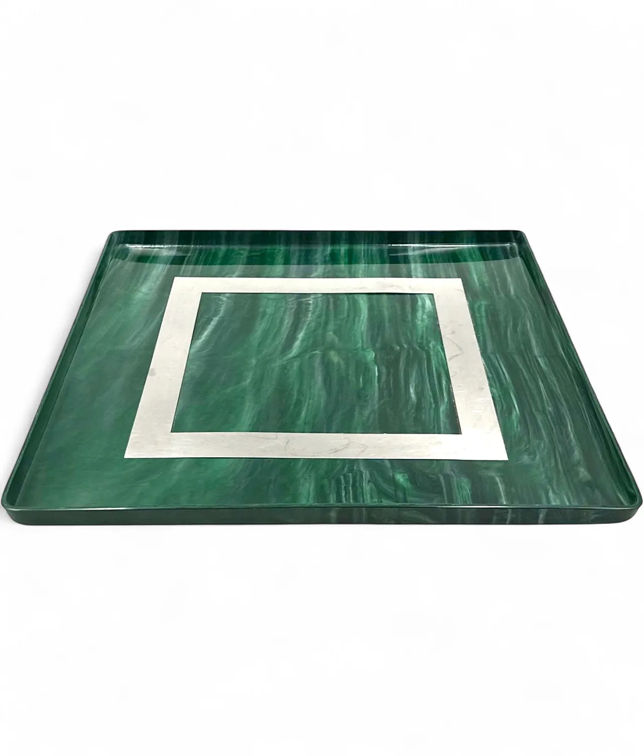 Malachite effect resin and brass tray, Italy 1980 15