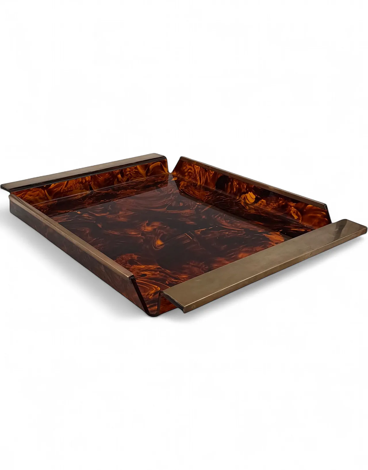Hollywood Regency tortoiseshell brass and lucite tray, 1970 13