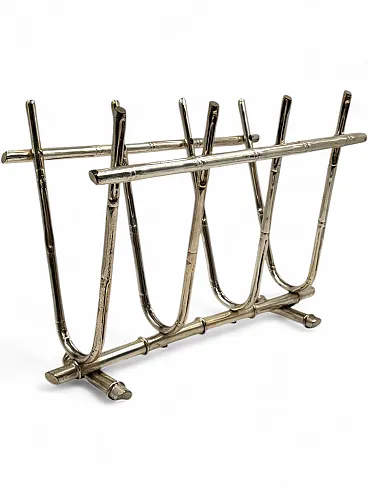 Hollywood Regency bamboo-shaped brass magazine rack, Italy 1970
