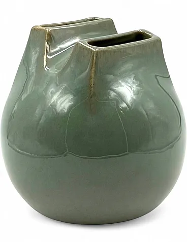 Mid-century Modern green stoneware vase, Franco Bucci, Italy 1970