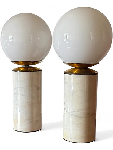 Coppia di lampade da tavolo in marmo e ottone di Lucirhytmo, 1970