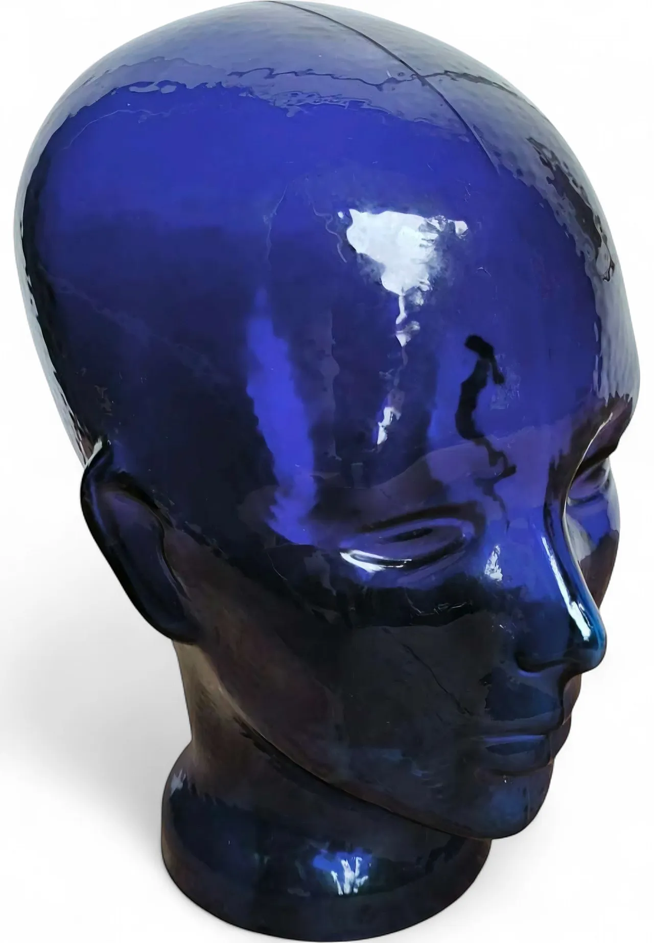 Sculpture with elegant cobalt blue glass head, 80s 6