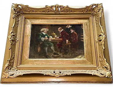 Signed oil Dutch Golden Age tavern scene, 19th century