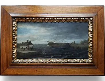 Flemish school Coastal marine scene, Oil on oak panel, 18th century