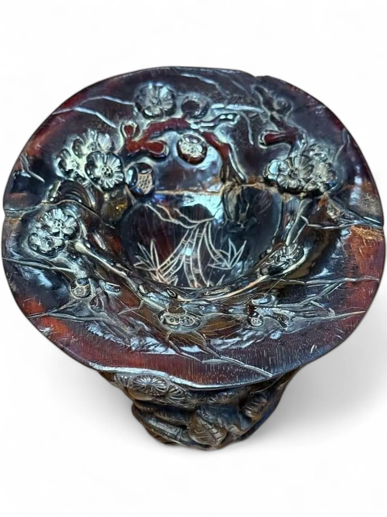 Chinese carved buffalo horn scholar's bowl Qing Dynasty 15